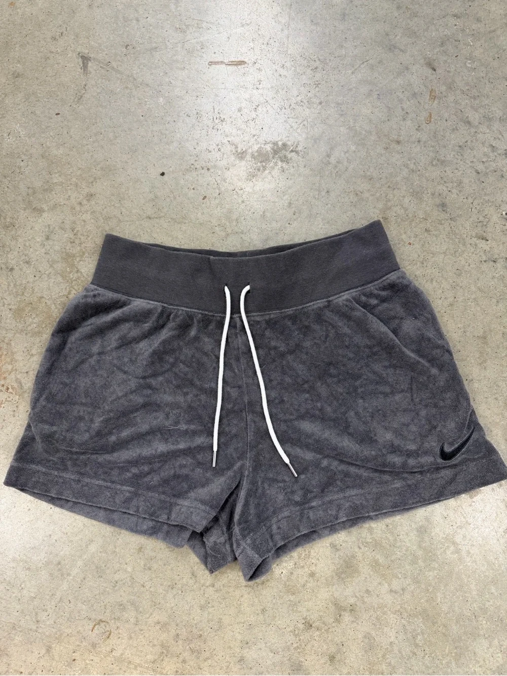 Nike Women's Charcoal Gray Terry Drawstring Athletic Shorts